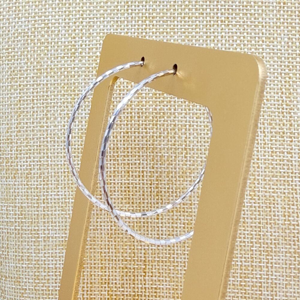 Italy Textured Diamond Cut Hoop Sterling Silver 925 Earrings 2.7 grams